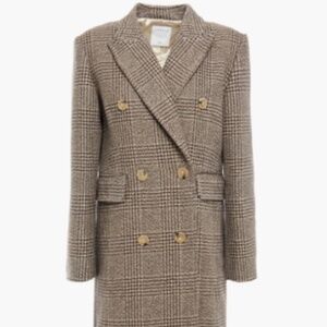 Sandro - Size 8 - double breasted Prince of Wales checked wool-blend tweed coat